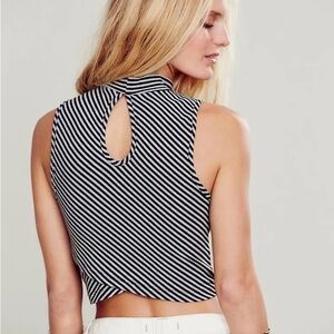Free People Stripped Tabby Cat Mock Neck Crop Top
